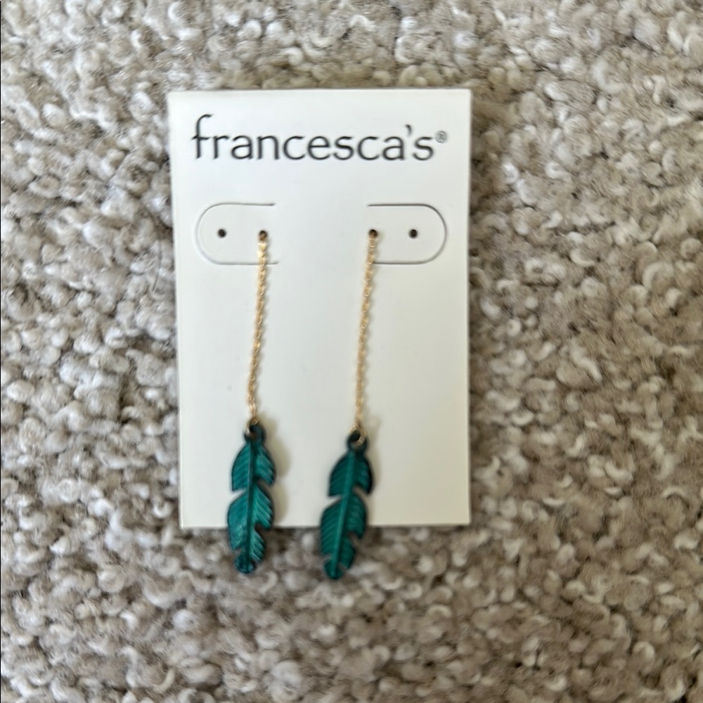 Francesca's Collections Teal Feather Earrings